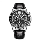Quartz Chronograph Waterproof Watches Business And Sport Design Leather Band Strap Wrist Watch (black)