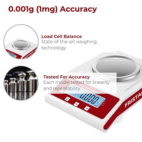 Fristaden Lab Precision Analytical Milligram Balance 200g x 1mg | Measures Grams, Carats, Kilograms | 0.001g (1mg) Accuracy Electronic Scientific Scale for Laboratory, Jewelry and More
