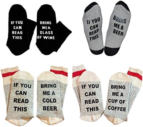 4 Pairs Christmas IF You Can Red This PLEASE Bring Me A Glass Of Wine Beer Unisex Socks Set