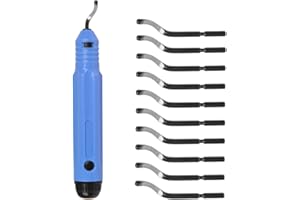 FOCCTS Metal Deburring Tool Kit Deburring Cutters Set, Anti-Slip Handle with 10pcs High-Speed Steel Rotary Deburr Blades Set, Great Burr Remover Hand Tool for Wood, Plastic, Aluminum, Copper and Steel