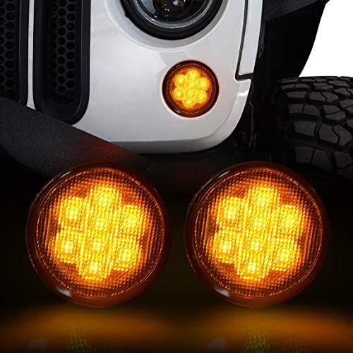 AMERICAN MODIFIED LED Turn Signal Lights, Amber Smoke Lens Front Lamp Assembly for 2007-2018 Jeep Wrangler Accessories JK JKU & Unlimited Rubicon Sahara Sports- Pair