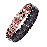Feraco Magnetic Copper Bracelet for Men Arthritis Pain Relief with Double-Row Health 4 Elements, Gun Black