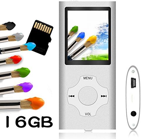 Tomameri - MP3 / MP4 Player with Rhombic Button, Portable Music and Video Player, Including a 16 GB Micro SD Card and Maximum support 32GB, Supporting Photo Viewer, Video and Voice Recorder - Silver