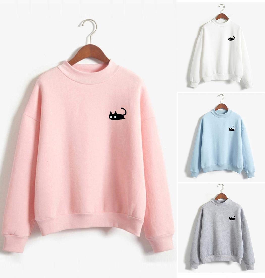 XioNiu Women Casual O-Neck Long Sleeve Cute Animal Print Embroidery Pullover Sweatshirt Fashion Hoodies White