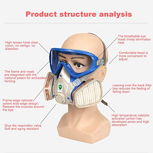 M.A.K Respirator Gas Mask with Eye Protection, Dust Mask with Filter Cartridges for Chemical Painting Spraying Protection