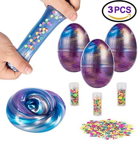 Phetron Fluffy Slime, 3 Pack Soft Egg Slime, Pottery Clay Colorful Galaxy Slime Magic DIY Squishy Sludge Toy Soft Mud Putty Stress Relief for Boy Kids Toys Age 4 5 6 + Years Old or Adults