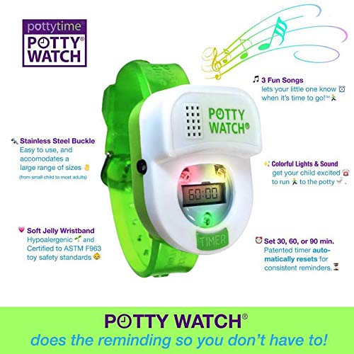Potty Time: The Original Potty Watch | Newly Improved 2019 ~ Water Resistant | Toddler (Toilet Training Aid, Warranty Included. Auto Timers w/Music & Lights), Green