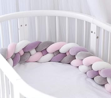 EXQULEG 220cm Baby 4 Weben Bettumrandung Nestchen Stoßstang Kantenschutz Kopfschutz für Babybett Bettausstattung Kinderbett (