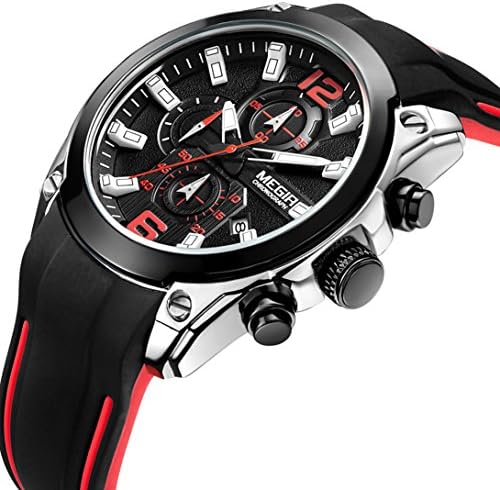 Chronograph Analog Quartz Mens Sport Watches Fashion Rubber Strap Waterproof Steel Wrist Watch Black
