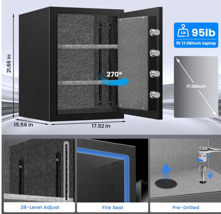 6.0 CuFt Large Fireproof Safe with Biometric Access– Reinforced Steel Body (Over 90LB), Dual Adjustable Shelves, LCD Display & Heat-Sealing Fire Gasket for Home Security