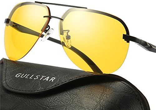 Gullstar Night Vision Glasses For Headlight/Driving, Anti-glare Polarized Sunglasses For Men&Women,Aviator Metal Frame, Yellow lens