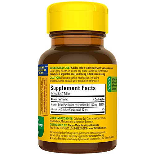 Nature Made Vitamin B6 100 mg Tablets, 100 Count for Metabolic Health