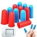 Coobey 12 Pieces Silicone Finger Protectors Hot Glue Gun Finger Caps with Silver Metal Case for Hot Glue Wax Rosin Resin Honey Adhesives Scrapbooking Sewing in 3 Sizes(Red and Blue)