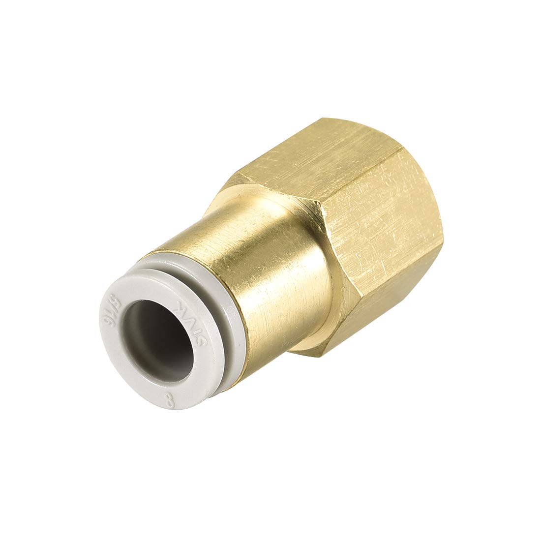 sourcing map Push to Connect Tube Fittings 8mm Tube OD x 1/4 PT Female Straight Pneumatic Connector Pipe Fitting Golden Tone
