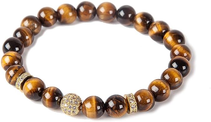mao mao jewelry top AAA Quality 8mm Rock Bead Lava Rock Stone Bead DIY Diffuser Charm 8 inch Bracelet Set Adjustable Bangle (Tiger Eye AA Energy Stone+Gold Ball)