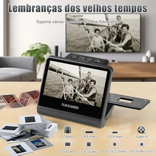 16GB Scanner de Filme de 24 Mp, Slides Coloridos e Preto e Branco em Fotos Digitais Nítidas Formato Jpeg, Negativos, Scanner de Filme Digital Suporta Conversão de Positivos Coloridos
