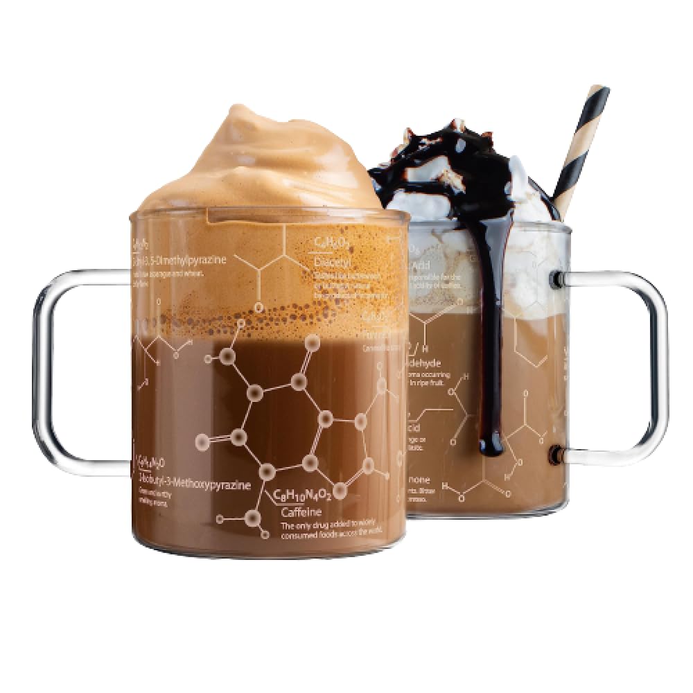 Greenline Goods Glass Coffee Mug - 16 oz Tumbler Science of Coffee Glass - Etched with Coffee Chemistry Molecules