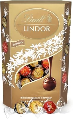 bombones LINDOR SURTIDO CORNET incluye bombones chocolate negro al 70% de cacao, chocolate con leche, chocolate negro, delicioso bombón con interior de chocolate cremoso, 337g