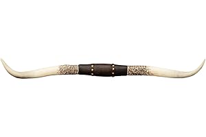 Hobby Lobby Longhorn Wall Decor, Resin, Distressed Horns, Leather Strap Design, Floral Embossing, Gold Studs, 40 inches Wide, Rustic, Country Charm