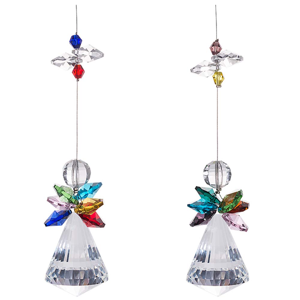 JAHEMU Suncatcher Crystal Angel Wind Chime Rainbow Sun Catcher Balls Prism Hanging Ornament for Window Home Garden Decoration, 2pcs