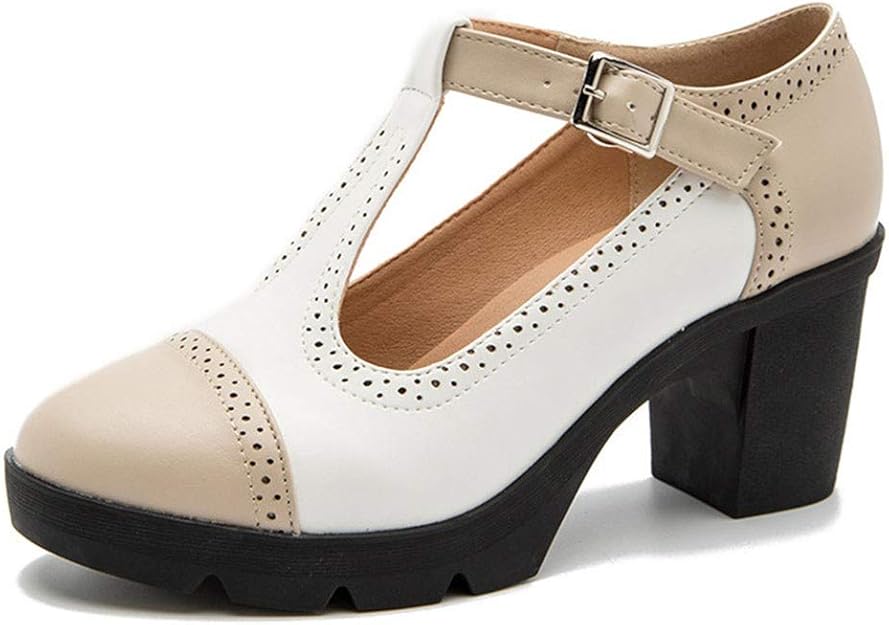 Womens Classic Platform Mary Janes for Women SquareToe Block Chunky