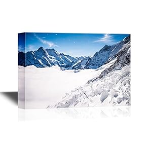 Canvas Wall Art - Landscape with Snow Covered Mountains - Gallery Wrap Modern Home Art | Ready to Hang - 12x18 inches