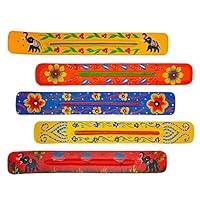 Fine Craft India Set of 5 Assorted 10 Inch Long Wood Incense Burner Stick Holder Ash Catcher Wooden Handmade Gift for Wedding Party Favor Size 10 X 1.5 X 1 Inches