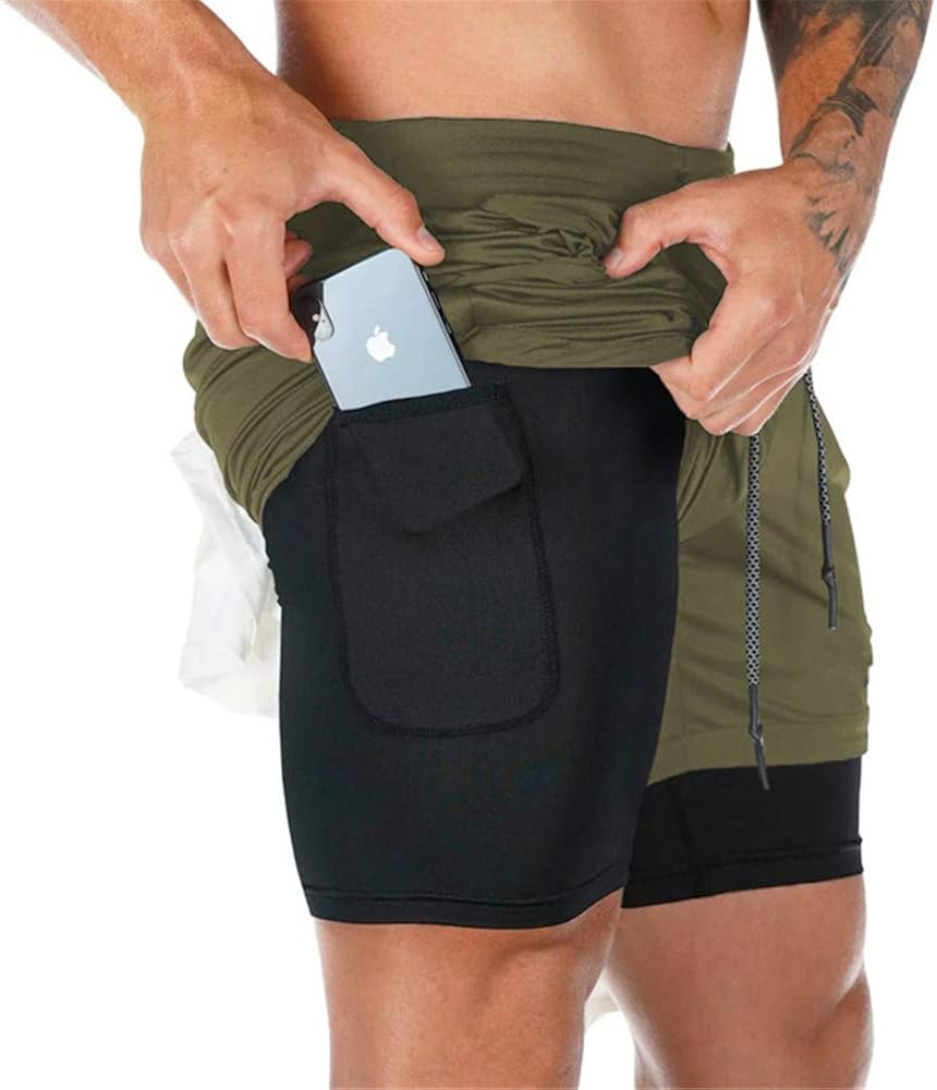 Superora Mens Running Gym 2 in 1 Sports Shorts Breathable Outdoor Workout Training Shorts with 