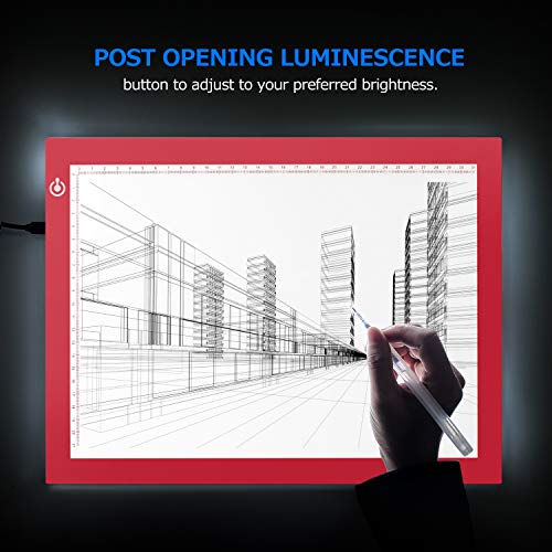 A4 Dimmable Brightness LED Artcraft Light Box Tracer Slim Light Pad Portable Tablet, ME456 USB Power Cable Copy Drawing Board Tracing Table for Artists Designing, Animation, Sketching (Red)