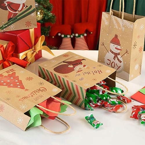 VGOODALL 12PCS Christmas Gift Bags with Tissue Paper, Christmas Treat Bags with Handle Christmas Goodie Bags for Christmas Party Favors Gift Exchange