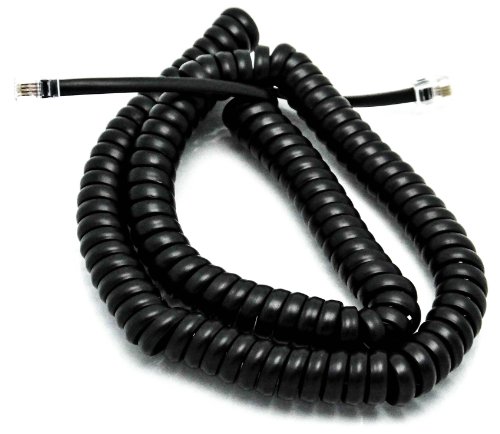 Telephone Cord Handset Curly - Tough Long Lasting And Resilient - Phone Color Black 25ft - 2 Year Replacement Warranty - Works on virtually all Trimline Phones and Princess Telephones - Also Available in 15ft Cord Lengths - Landline Telephone Accessory - 