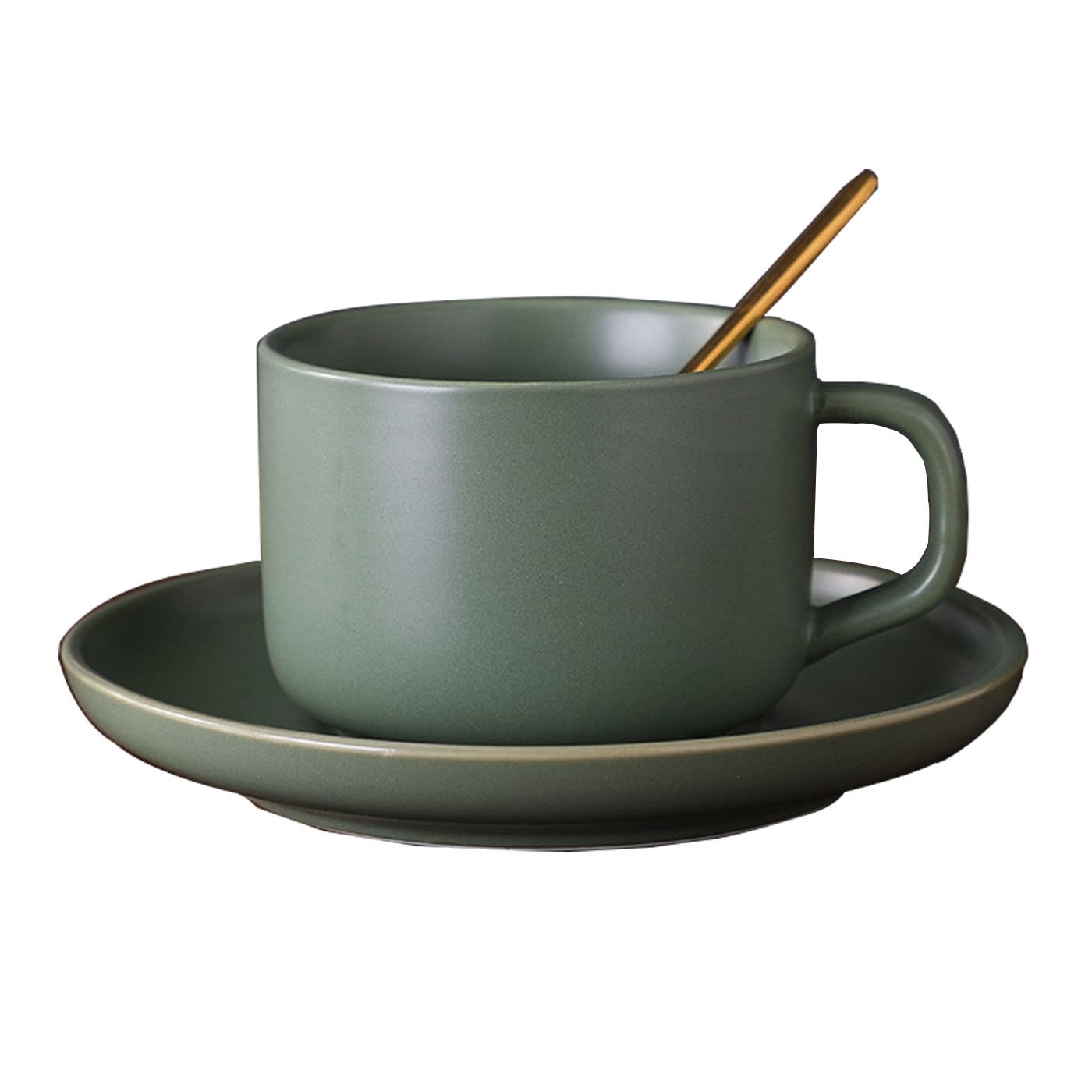 Ranvi Vintage European Coffee Mugs Set, Ceramic Set with Saucer and Spoon，Mocha, Cappuccino and Tea(Green)