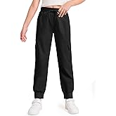 Haloumoning Girls Drawstring Cargo Jogger Pants Kids Quick Dry Slim Fit Sweatpants with Pockets 5-14Years