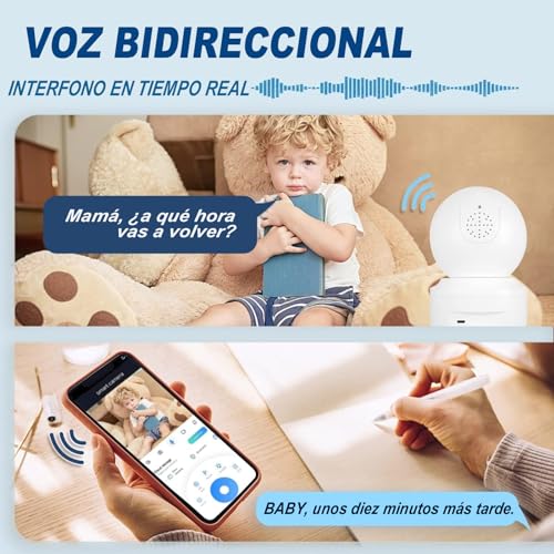 BAKEWAY 2K HD Cámara de Seguridad Interior, 3MP Cámara Wi-Fi de Seguridad Interior, con Visión Nocturna Audio Bidireccional y Detección de Movimiento 360 Grados para Hogar Bebé Mascota etc