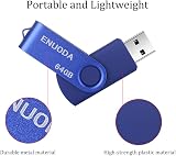 ENUODA 64GB USB 2.0 Memory Stick Blue Swivel USB Flash Drive view 2