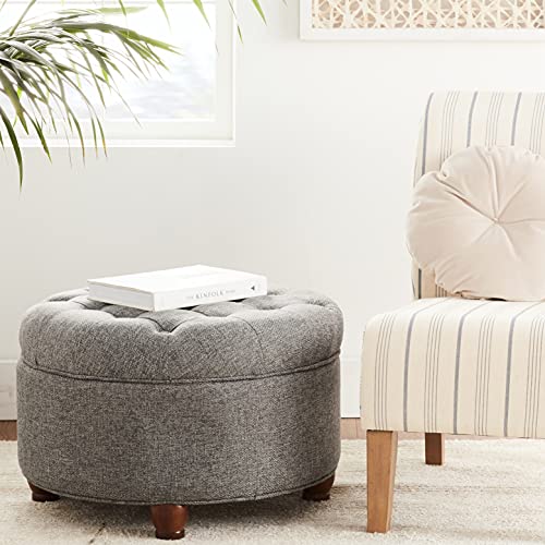 Homepop Home Decor | Button Tufted Woven Round Storage Ottoman | Ottoman with Storage for Living Room & Bedroom (Dark Gray) - Image 15