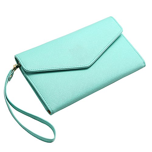 Krosslon Rfid Passport Holder Wristlet Travel Wallet Trifold Documents Organizer Slim Purse, Fit US UK CA Passport Cover Traveling Accessories for Women, Mint Green(206#)