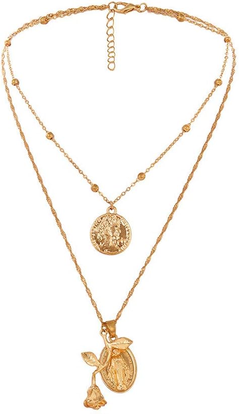 Women's Pendant Necklace Fashion Trendy Copper Choker Multi Layer for Boho Jewelry Gift Ideas Under 5 Dollars