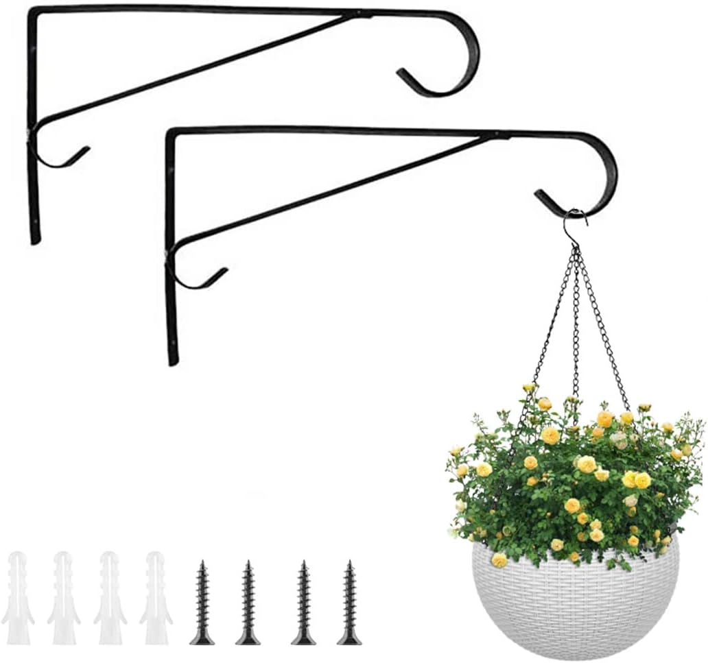 Outdoor Hanging Brackets - MTB Metal Hanging Plant Brackets 11.8 inches x 6 inches, Pack of 2, Wall Mount Plant Hangers, Planter Hooks for Flower Baskets, Bird Feeders in Corridor/Patio/Porch/Garden