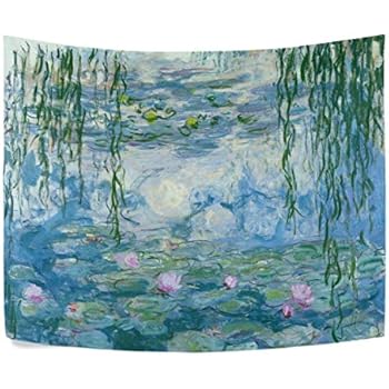 Monet Tapestry Water Lilies Flowers Wall Tapestry Art Home Decor Polyester Tapestry Wall Hanging for Living Room Bedroom Bathroom Kitchen Dorm 60 x 40 Inches