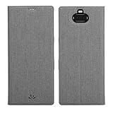 Foluu Compatible Sony Xperia 10 Plus Case, Flip Folio Wallet Case Slim Premium PU Leather Case ID Credit Card Slots Kickstand Magnetic Closure Clear TPU Bumper Cover Compatible (Gray)