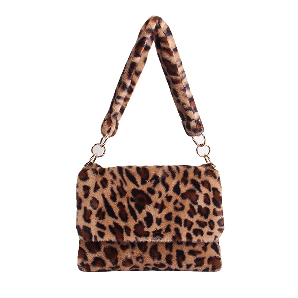 Youlity Women Fluffy Shoulder Bag Leopard Print Ladies Plush Faux Fur Messenger Bag Soft Warm Crossbody Bag Autumn Winter Tote Bag Handbag Purse (Leopard Print)