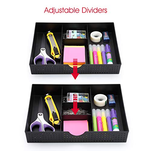 CAXXA 3 Slot Drawer Organizer with Two Adjustable Dividers - Drawer Storage Organizer Divider for Office Desk Supplies and Accessories, Black (1 Pack)