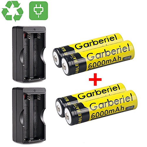 4 x 3.7V Li-ion 6000mAh 18650 Battery Rechargeable Batteries + 2x Dual Charger for Outdoor LED Flashlight(NOT AA or AAA Battery)