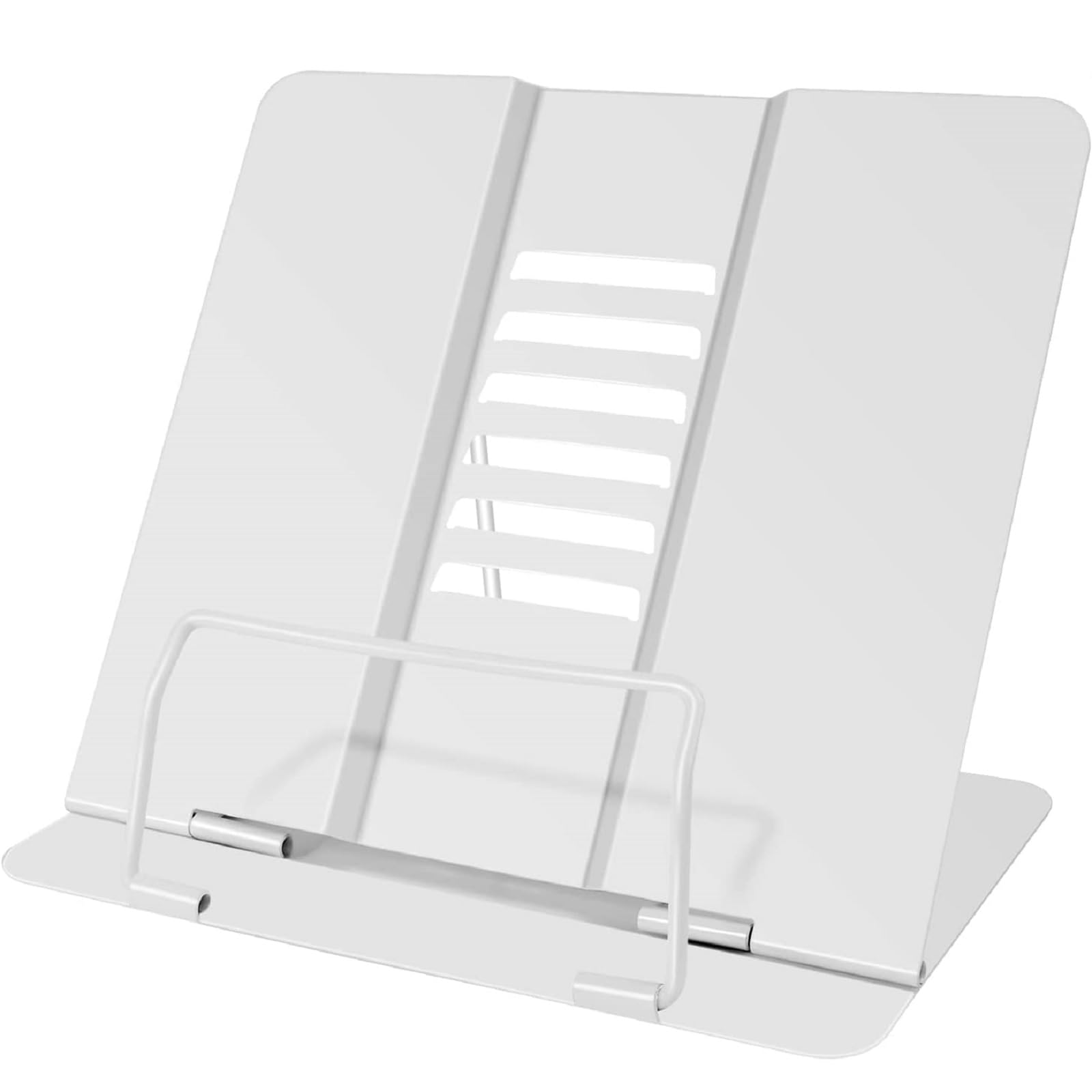 Multifunctional Metal Reading Rack,Folding Book Reading Stand,Anti-Slip Book Stand Portable for Kitchen,Cookbooks,Textbooks,Recipes,Tablets and Laptops,6-Position Adjustable Height,White