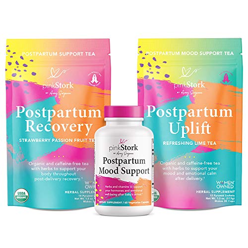 Pink Stork Postpartum Bundle Postpartum Prenatal Vitamins, Uplift and