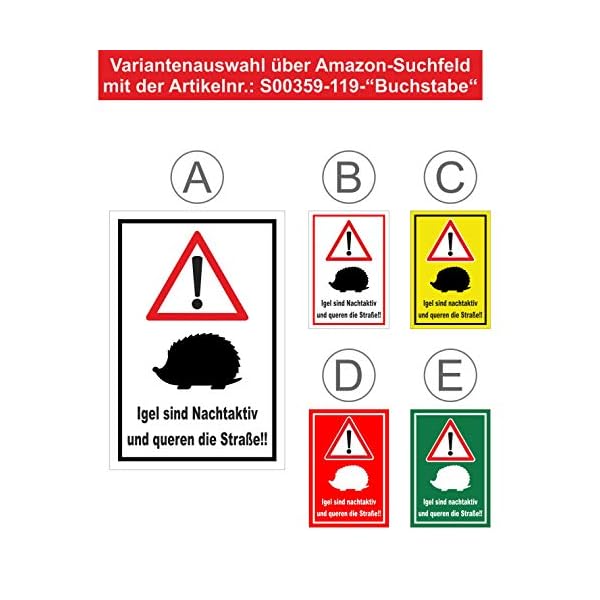 Melis-Folienwerkstatt Schild Igel queren die StraÃe - 30x20cm - BohrlÃ¶cher - 3mm Aluverbund â 20 VAR S00359-119-B – Bild 4