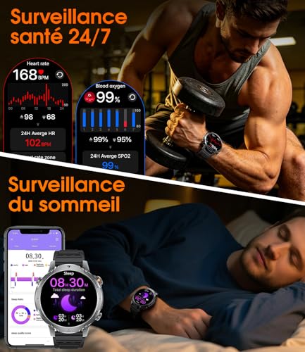 LIGE Men's Smart Watch, 1400 mAh Battery, 1.85 Inch HD Screen, LED Lamp, 110+ Modes Sport Military Watch Men, Sleep Tracking, IP68 Waterproof, Smartwatch for Android iOS, 2 Wristbands
