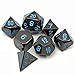 IvyFieldDice Shiny Black Painted and Blue Numbers, Polyhedral Metal Dice with Metal Case, Set of 7 for RPG D&D Math Teaching
