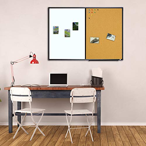 Lockways Dry Erase Board Cork Bulletin Board Combination,36 x 24 Inch Combo Board, Black Aluminium Frame